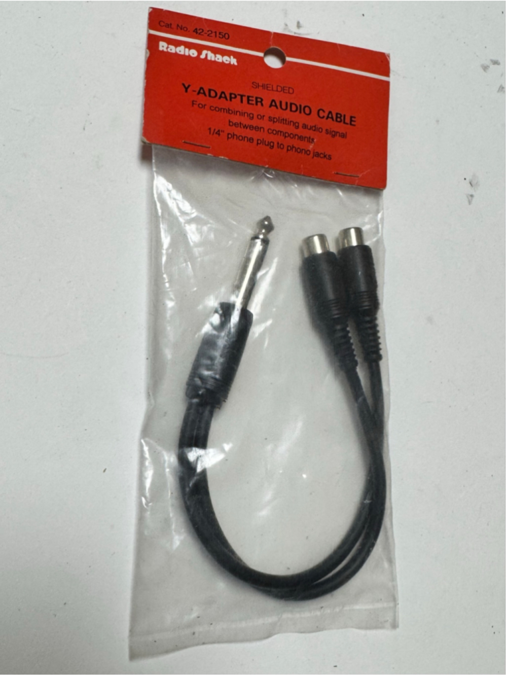 Radio Shack Y-Adapter Audio Cable 1/4 inch to Phono Jacks 42-2150